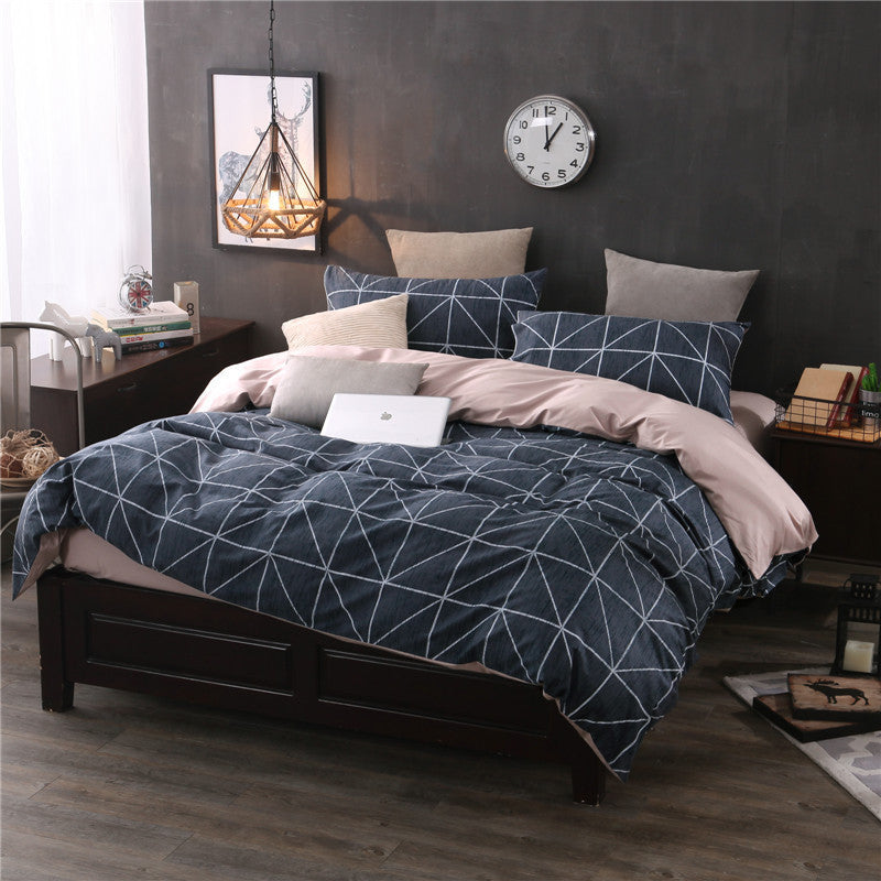 Three-piece Checked Bed Sheet Set