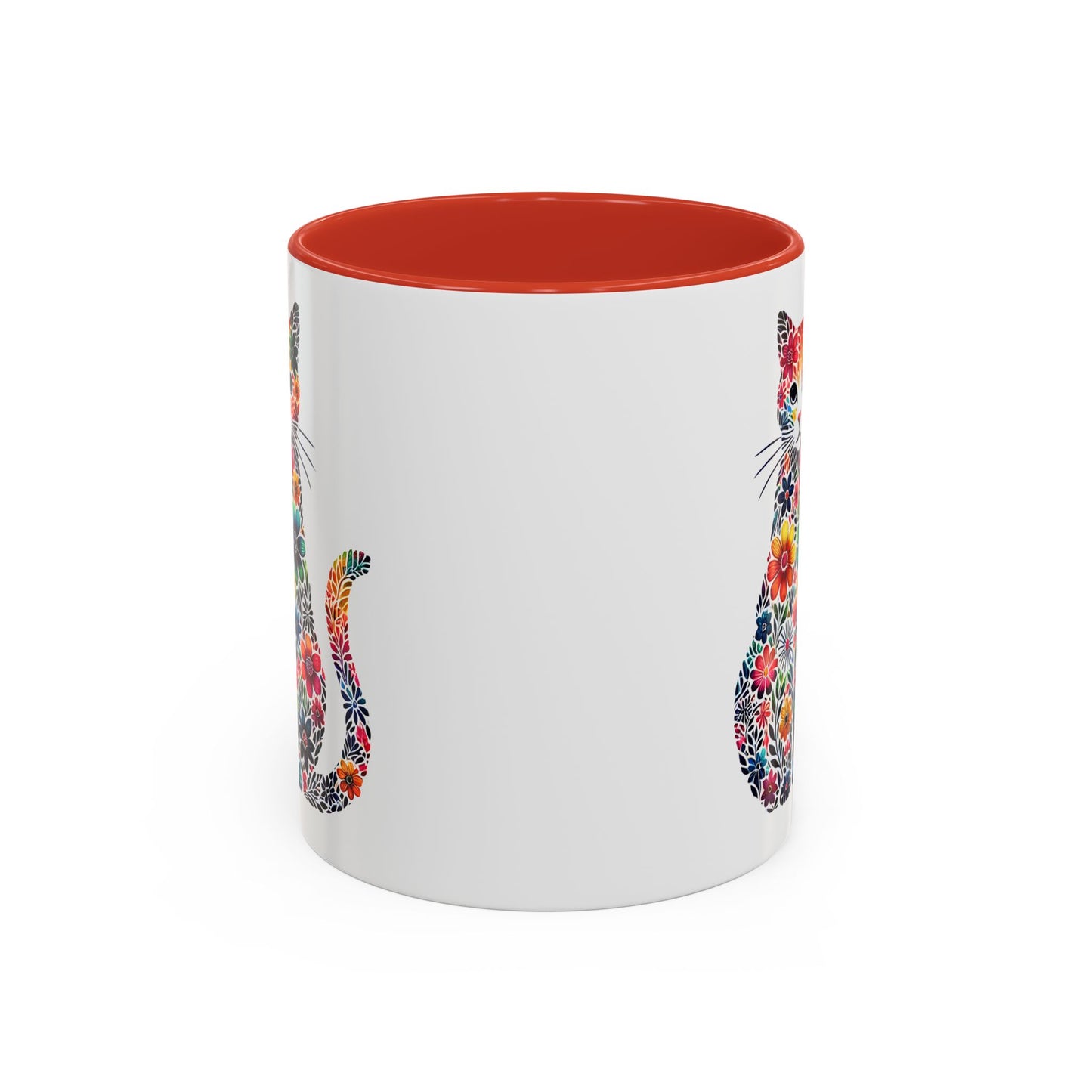 Floral Cat Coffee Mug, Colorful Cat Lover Mug, Gift for Cat Owners, Cat-Themed Kitchenware, Unique Animal Mug, Cozy Beverage Cup