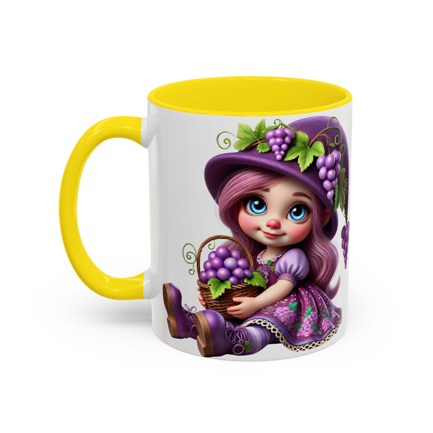 Whimsical Grape Girl Coffee Mug - Fun 11oz & 15oz Accent Mugs for Kids and Wine Lovers