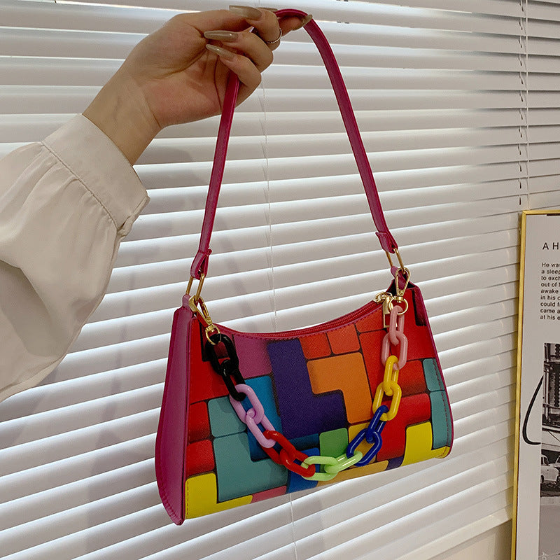 Fashion Check Contrast Color Small Square Bag Trend