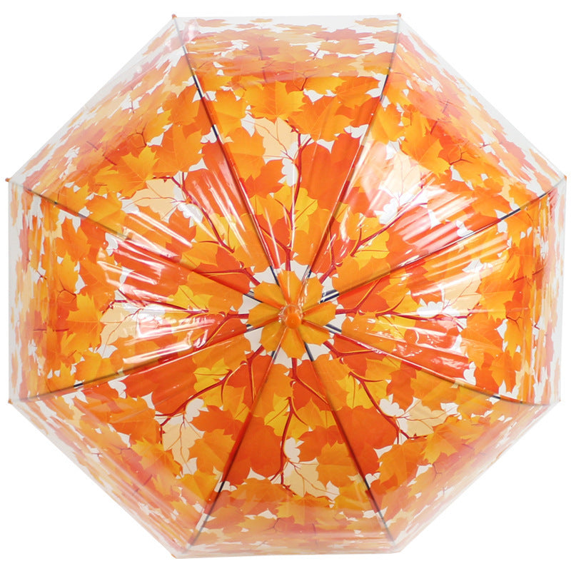Long Handle Transparent Umbrella Painted Umbrella Maple Leaf Umbrella