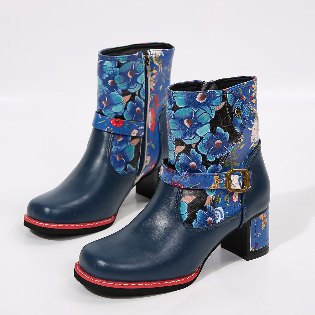 Women's Printed Stitching Round Head Thick Bottom Bootie Store Hive UNIjuntos