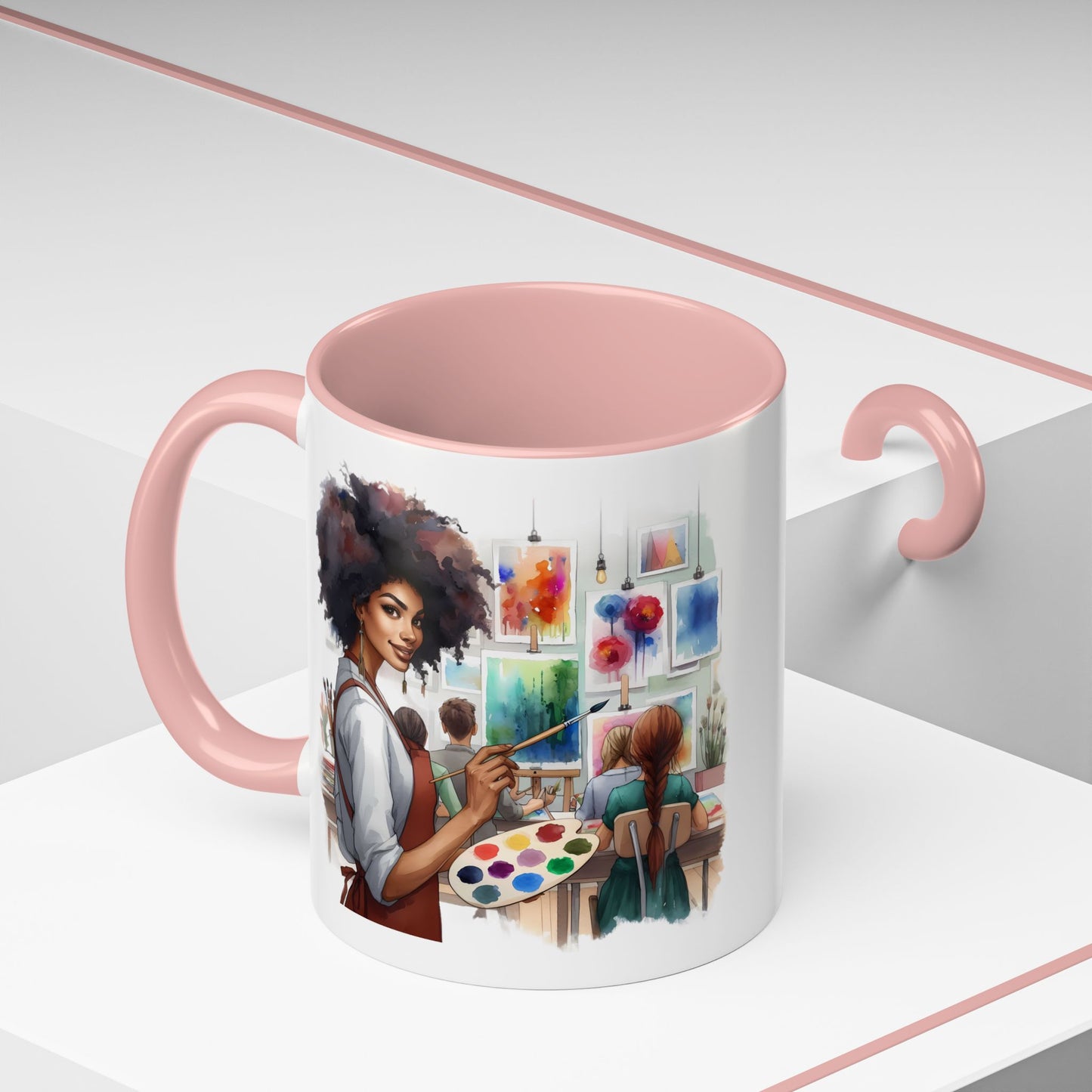 Artistic Creative Coffee Mug for Artists, Unique Mug Gift, Black Handle Ceramic Cup, Inspirational Art Lover Drinkware, Paint Palette Design