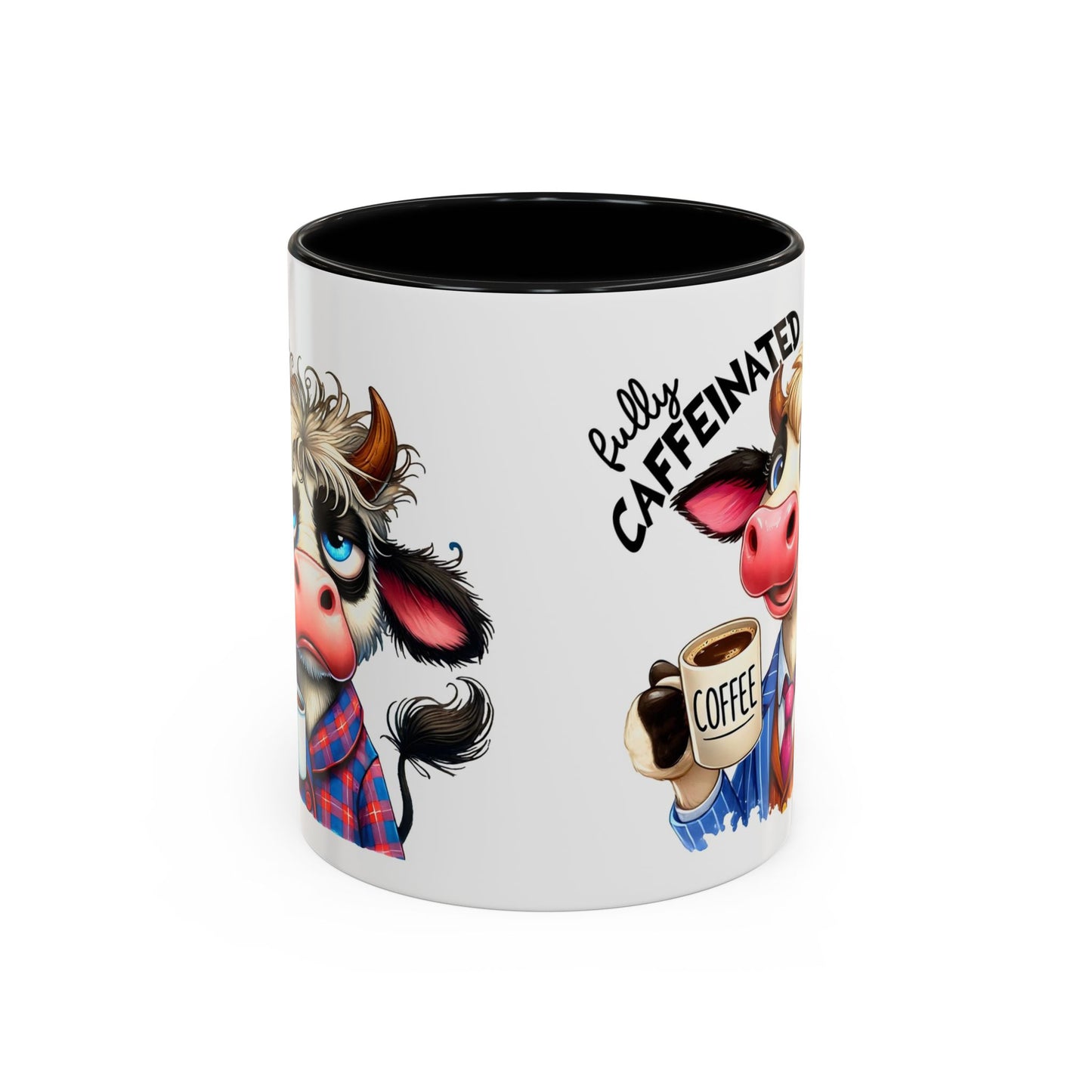 Caffeinated Cow Mug, Cute Animal Coffee Cup, Farmhouse Kitchen Gift, Fun Ceramic Mug for Coffee Lovers, Unique Drinkware for Holidays