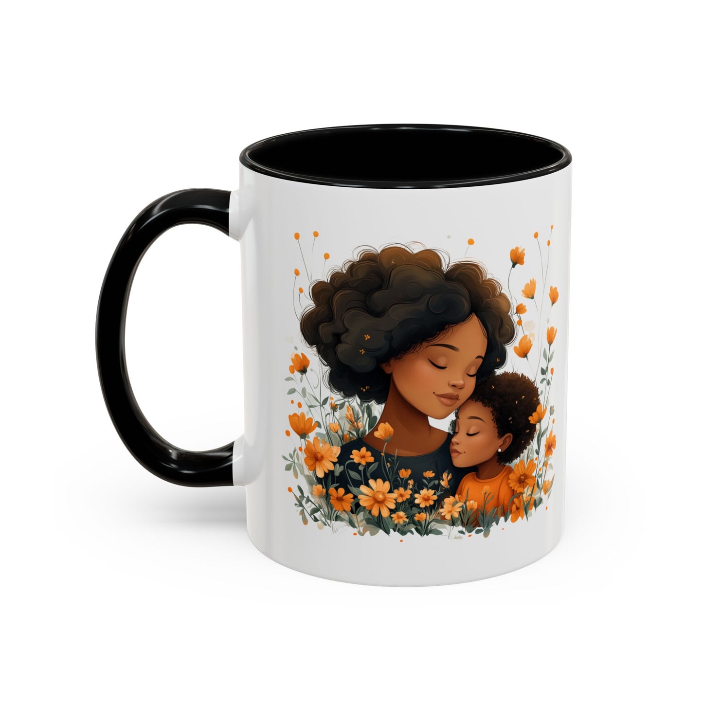 Mom & Child Floral Accent Coffee Mug, Cute Gift for Mother's Day, Spring Decoration, Warm Keepsake, Floral Artwork Mug