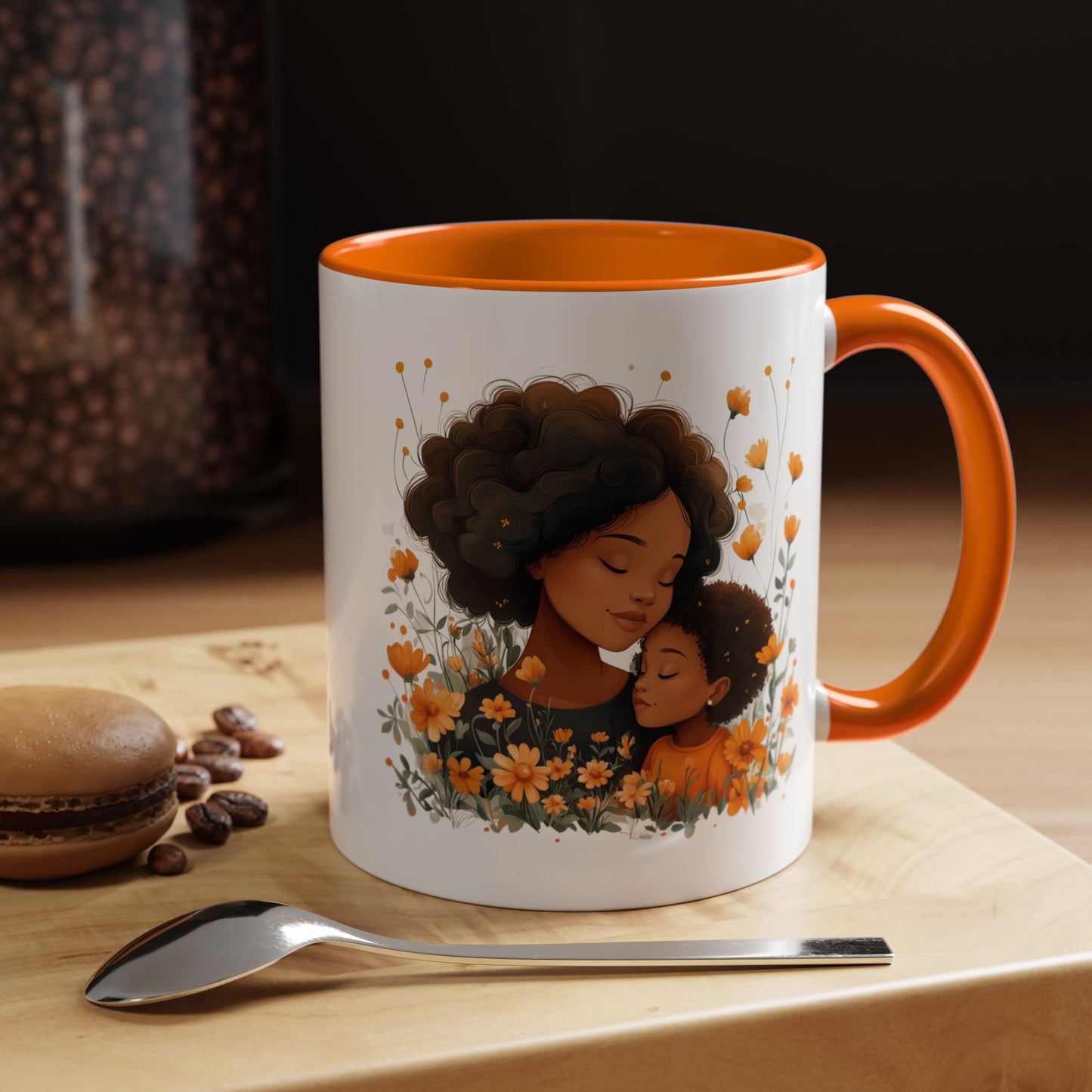 Mom & Child Floral Accent Coffee Mug, Cute Gift for Mother's Day, Spring Decoration, Warm Keepsake, Floral Artwork Mug