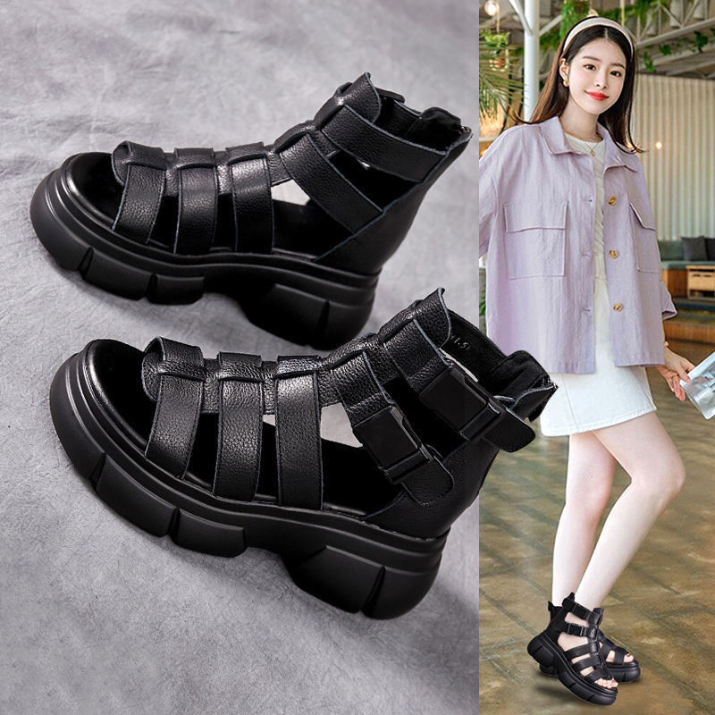Female Leather Hollow-out Platform Retro Stylish Women's Sandals Store Hive UNIjuntos