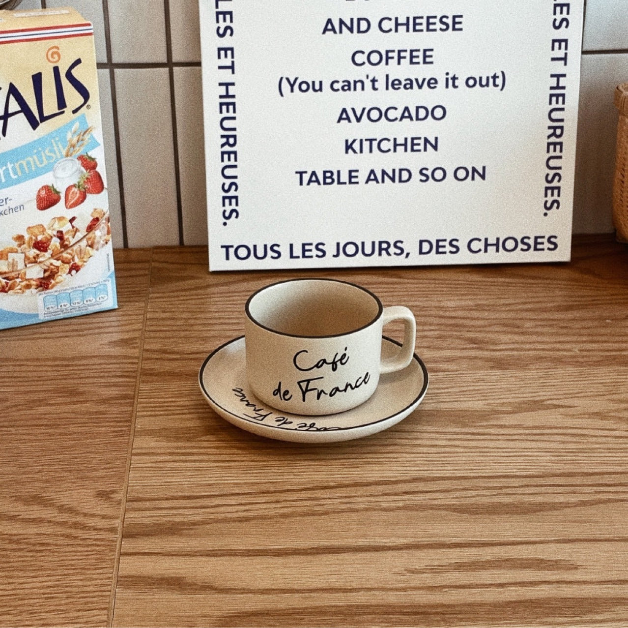French Beige Vintage Mug Cups And Saucers