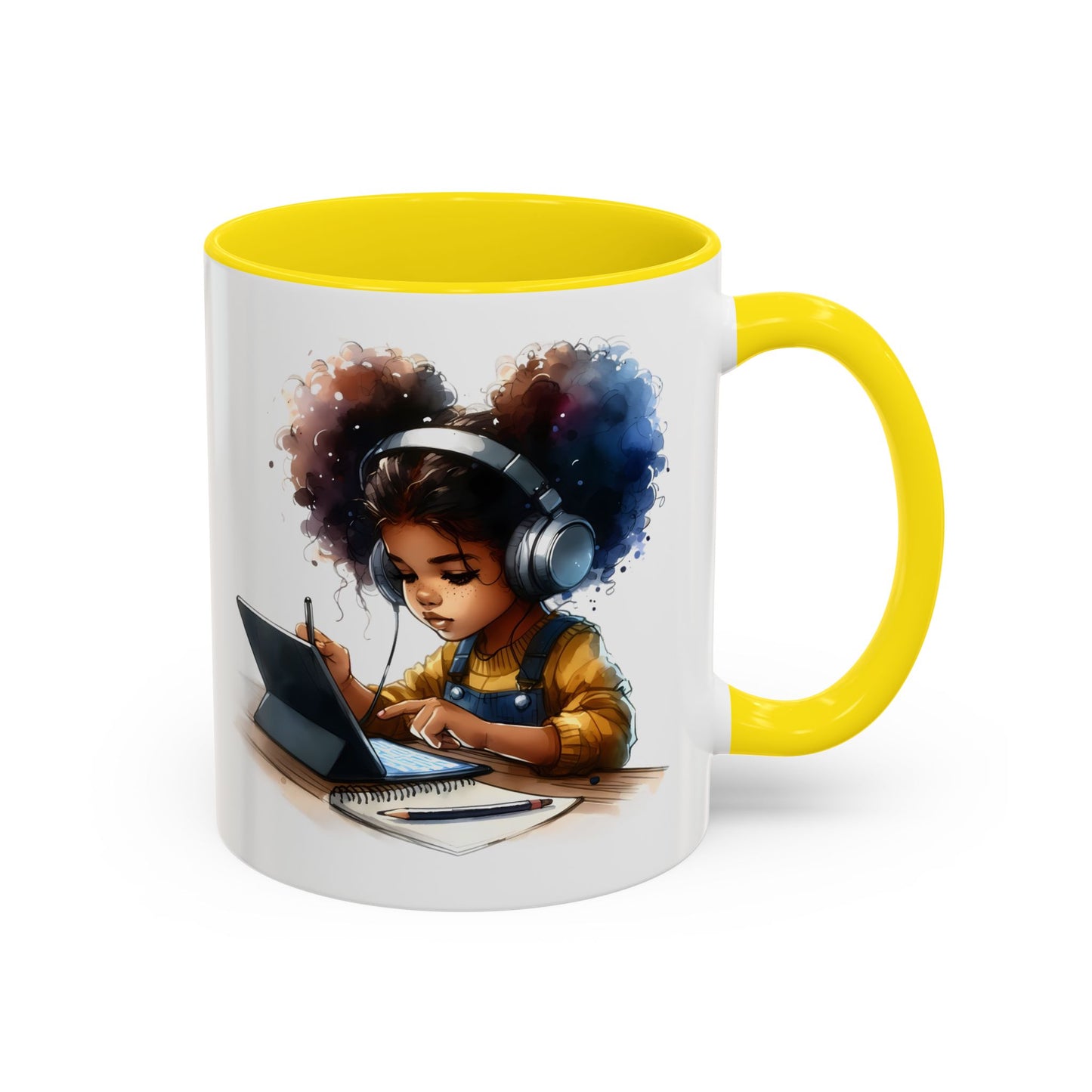 Vibrant Kid's Study Mug, Art Inspired Coffee Cup, Black Handle Tea Mug, Creative Gift for Students, Birthday Present
