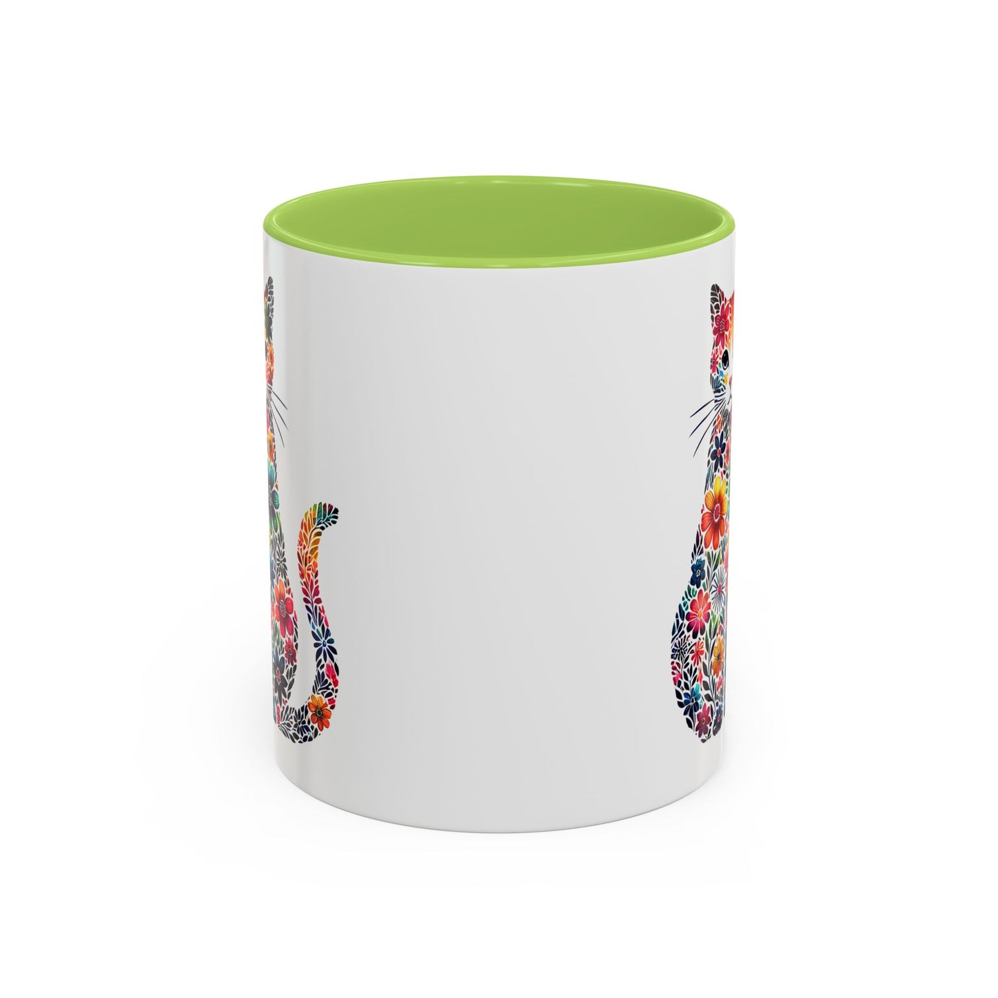 Floral Cat Coffee Mug, Colorful Cat Lover Mug, Gift for Cat Owners, Cat-Themed Kitchenware, Unique Animal Mug, Cozy Beverage Cup