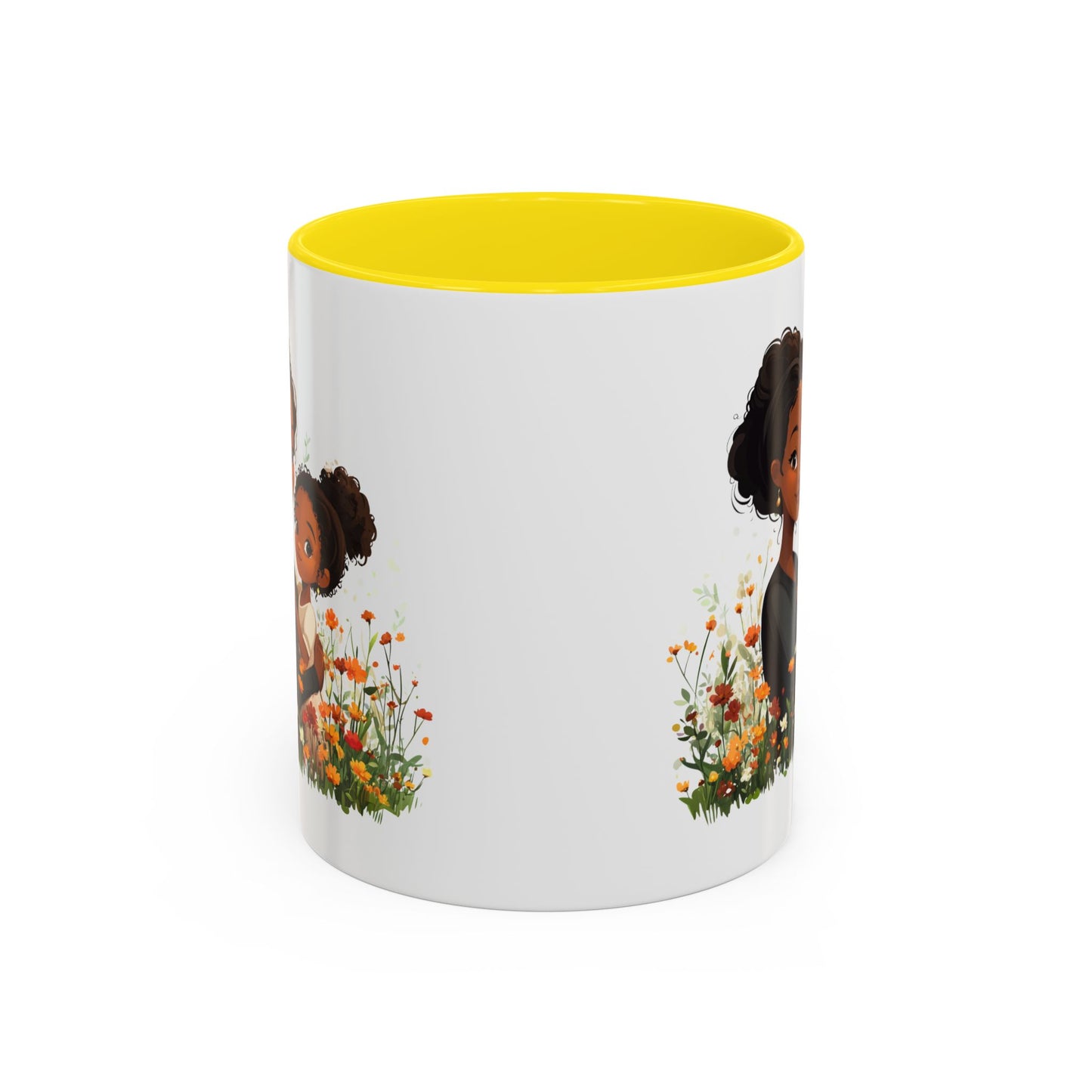 Floral Family Accent Coffee Mug, Black Handle Mug, Mama and Child Gift, Mother's Day, Cozy Home Decor, Cute Coffee Cup