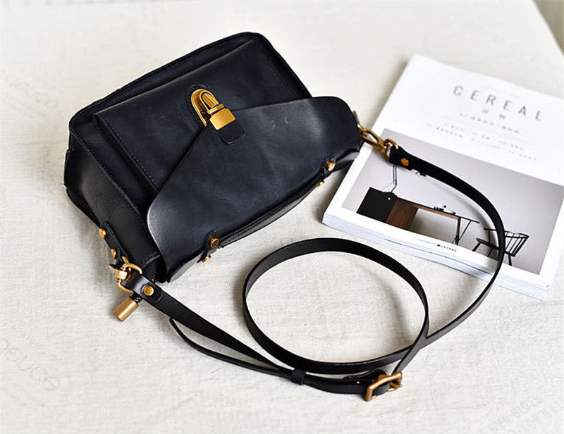 Vintage Handmade Top Layer Vegetable Tanned Cowhide Messenger Bag