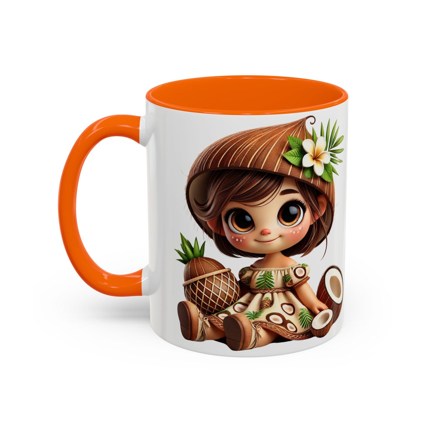 Tropical Kid's Accent Coffee Mug - Cute Animated Design with Pineapple & Coconut
