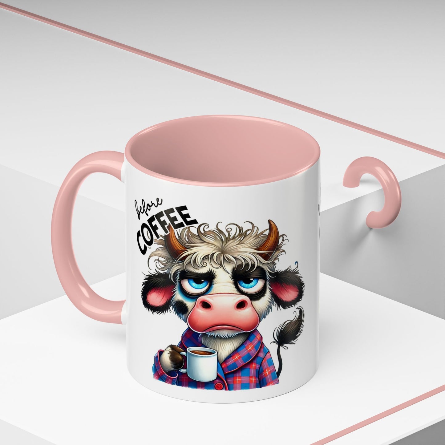 Caffeinated Cow Mug, Cute Animal Coffee Cup, Farmhouse Kitchen Gift, Fun Ceramic Mug for Coffee Lovers, Unique Drinkware for Holidays