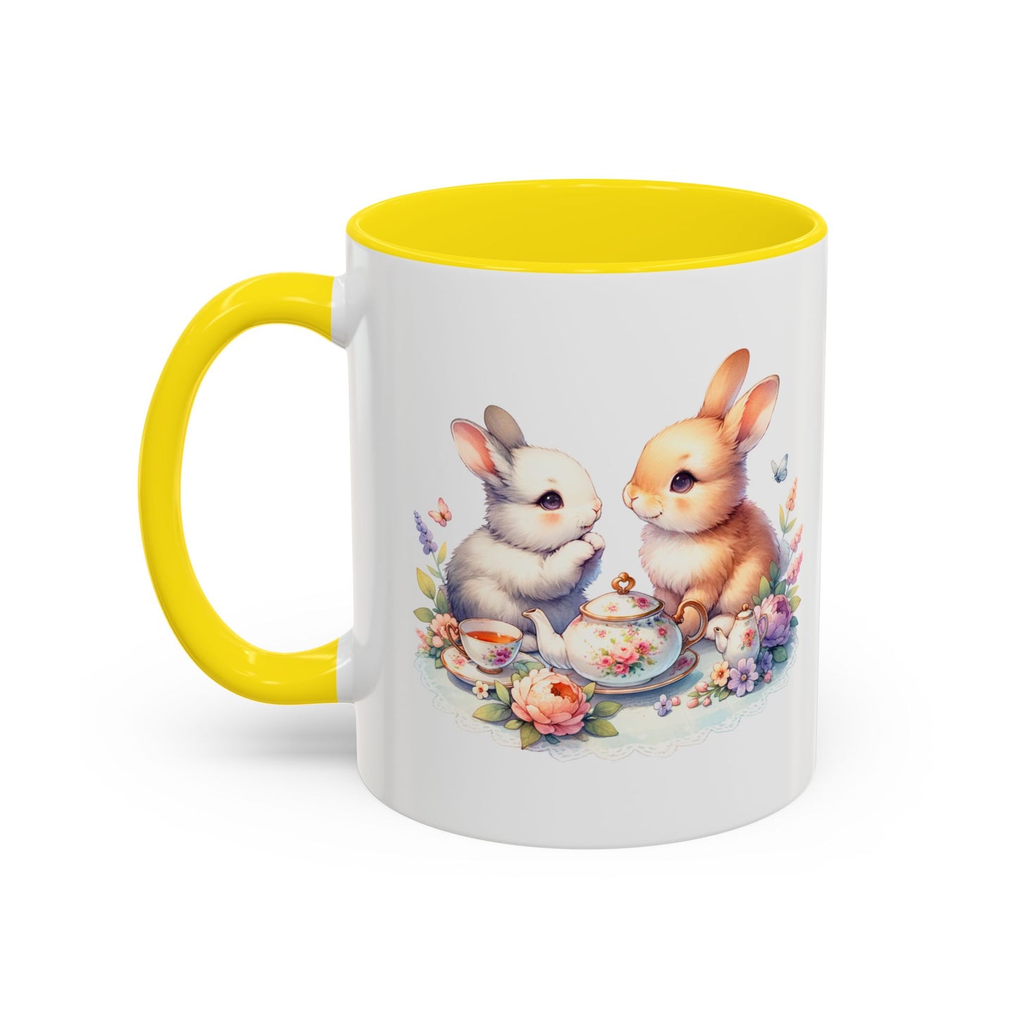 Whimsical Bunny Coffee Mug, Cute Bunny Mug for Spring, Easter Gift, Floral Rabbit Mug, Fun Coffee Cup