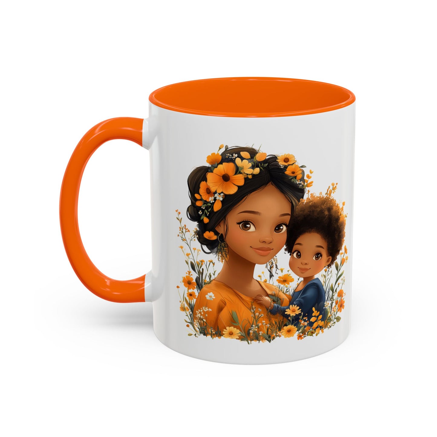 Floral Family Accent Coffee Mug - Mother's Day Gift, Cute Mug for Kids, Floral Design, Spring Decor, Family Bonding