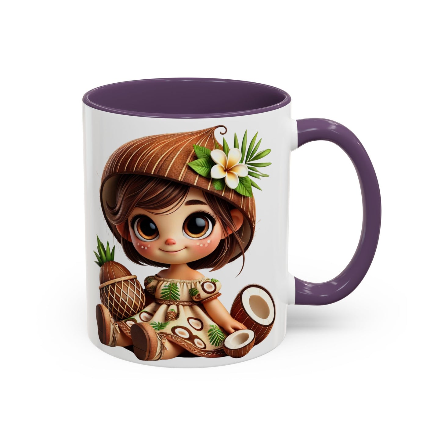 Tropical Kid's Accent Coffee Mug - Cute Animated Design with Pineapple & Coconut