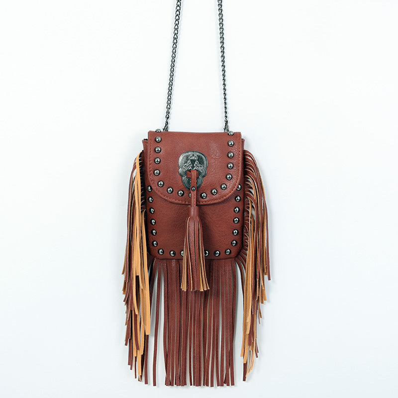 Sleek Soft Leather Studded Fringe Bag