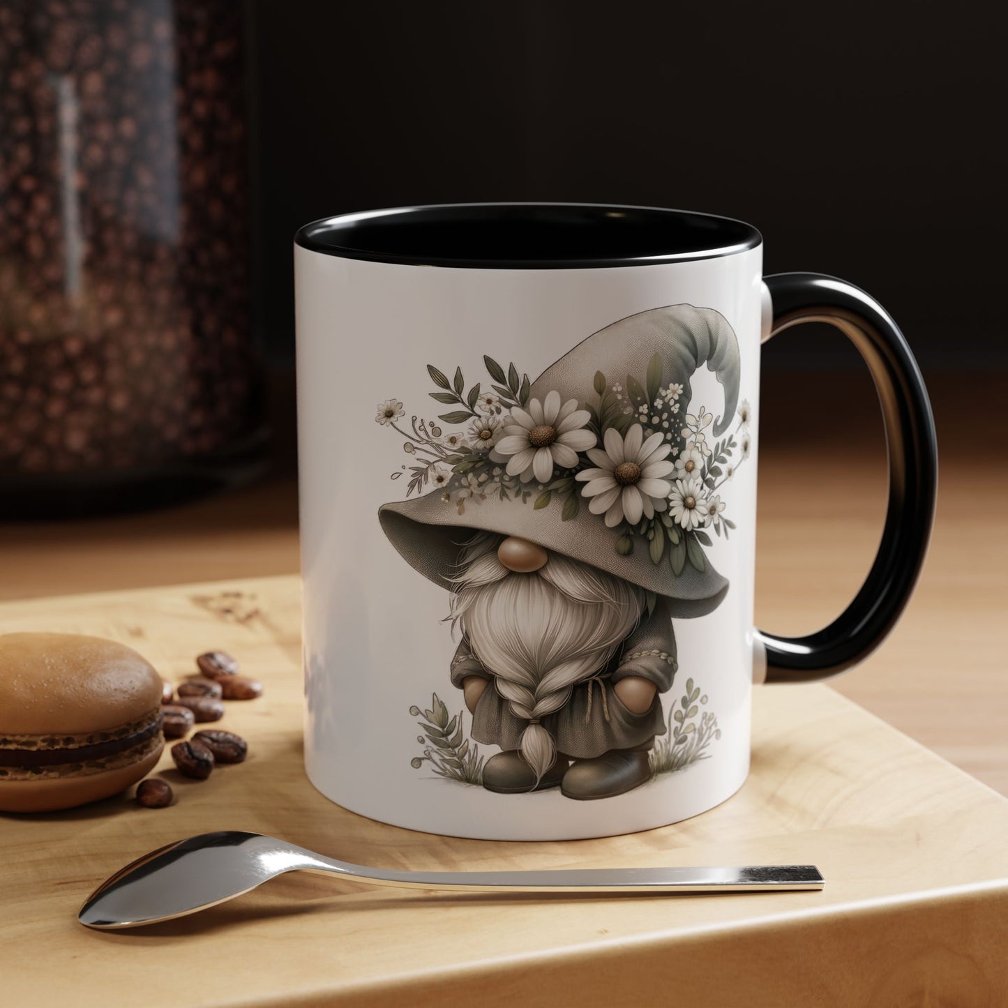 Whimsical Gnome Coffee Mug, Cute Floral Mug, Gift for Garden Lovers, Accent Mug for Coffee, Tea, and Hot Cocoa