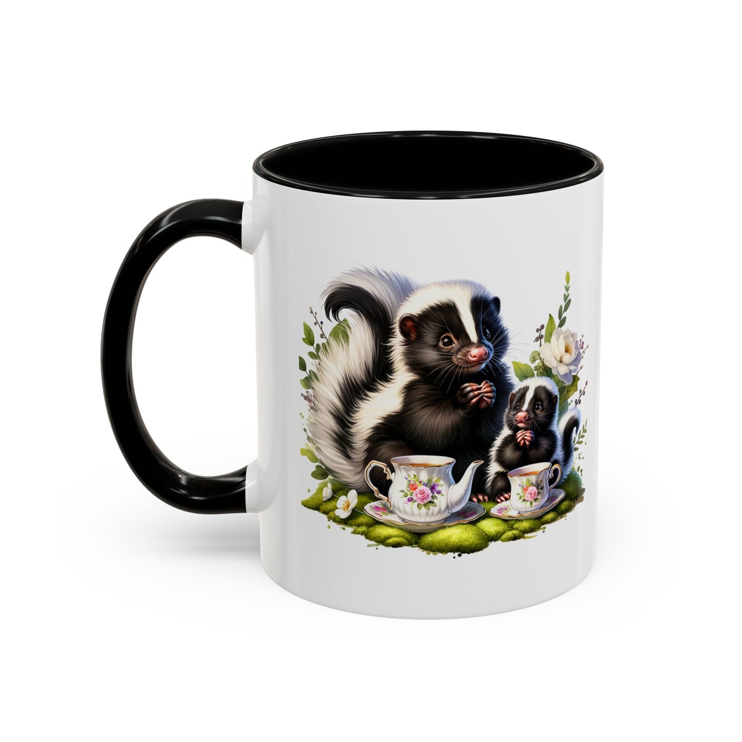 Whimsical Skunk Accent Coffee Mug - Cute Animal Art, Gift for Nature Lovers, Floral Design, Tea and Coffee Enthusiasts, Home Decor