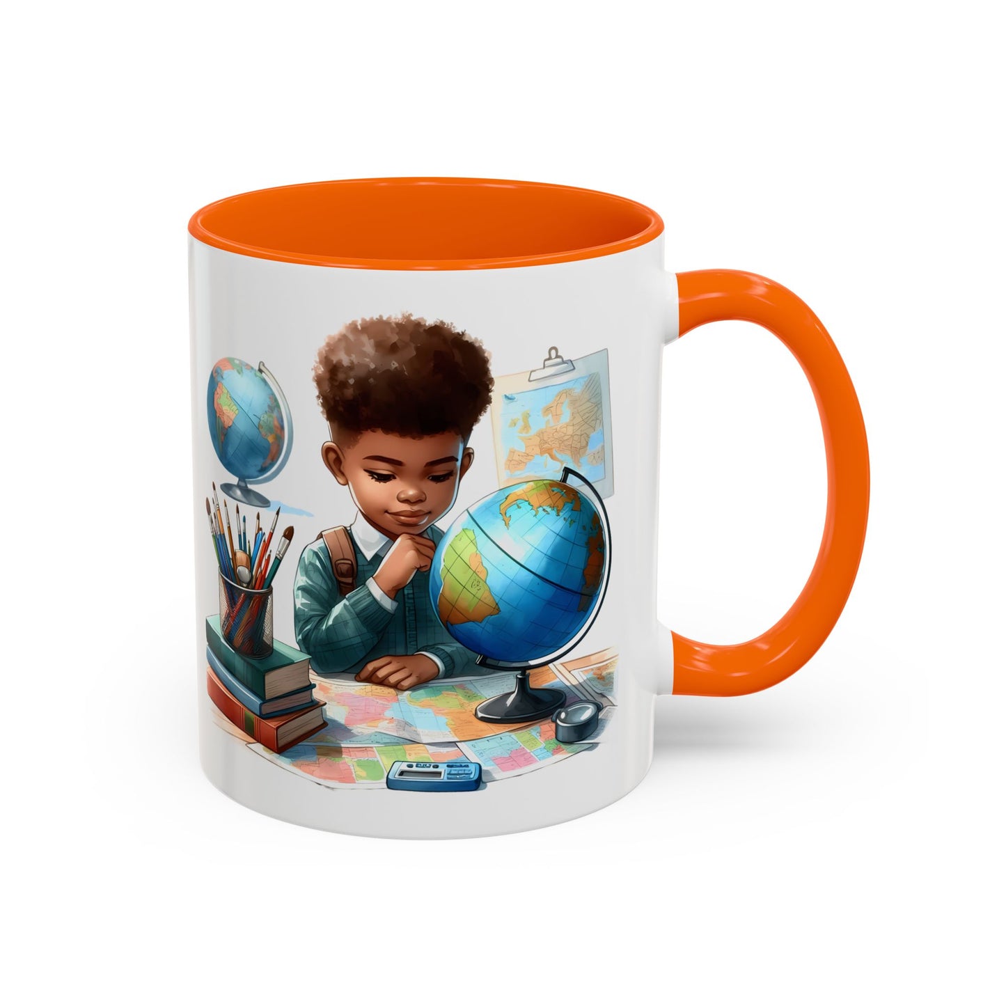 World Explorer Accent Coffee Mug - Perfect for Students, Travel Lovers, Teachers, Back to School, Gift for Kids