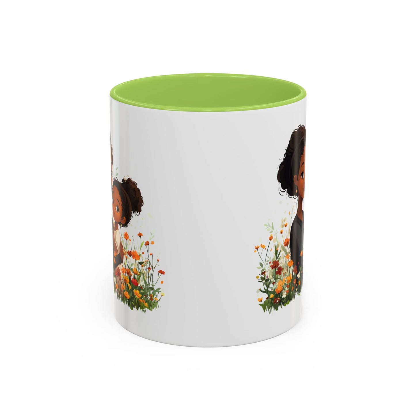 Floral Family Accent Coffee Mug, Black Handle Mug, Mama and Child Gift, Mother's Day, Cozy Home Decor, Cute Coffee Cup