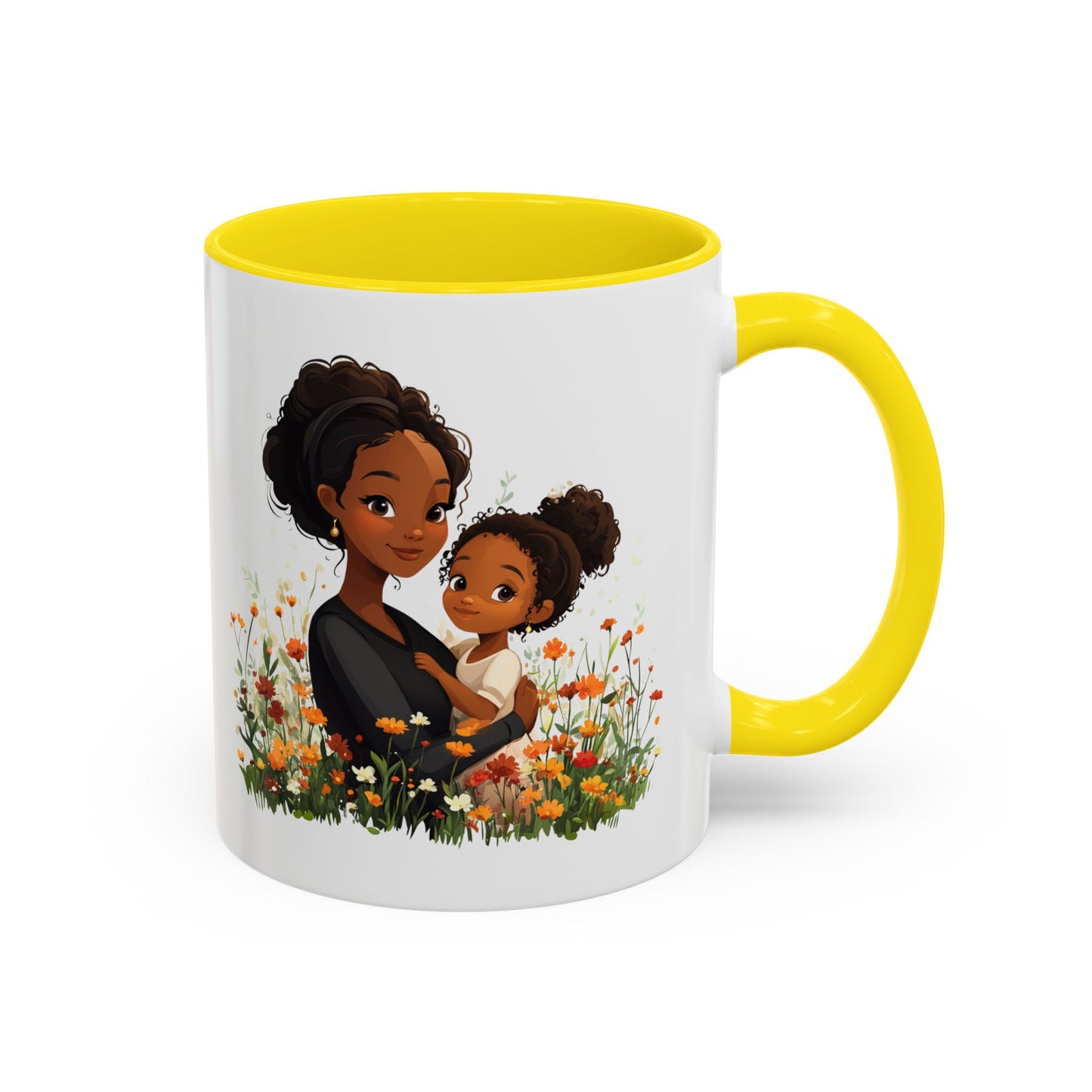 Floral Family Accent Coffee Mug, Black Handle Mug, Mama and Child Gift, Mother's Day, Cozy Home Decor, Cute Coffee Cup