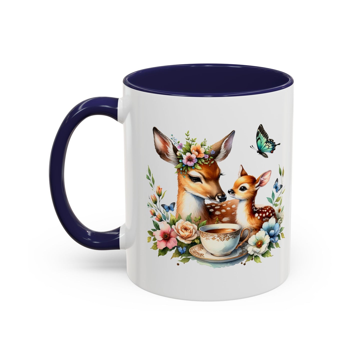Charming Forest Friends Mug, Gift for Nature Lovers, Cute Coffee Mug, Deer and Floral Design, Mother's Day Present
