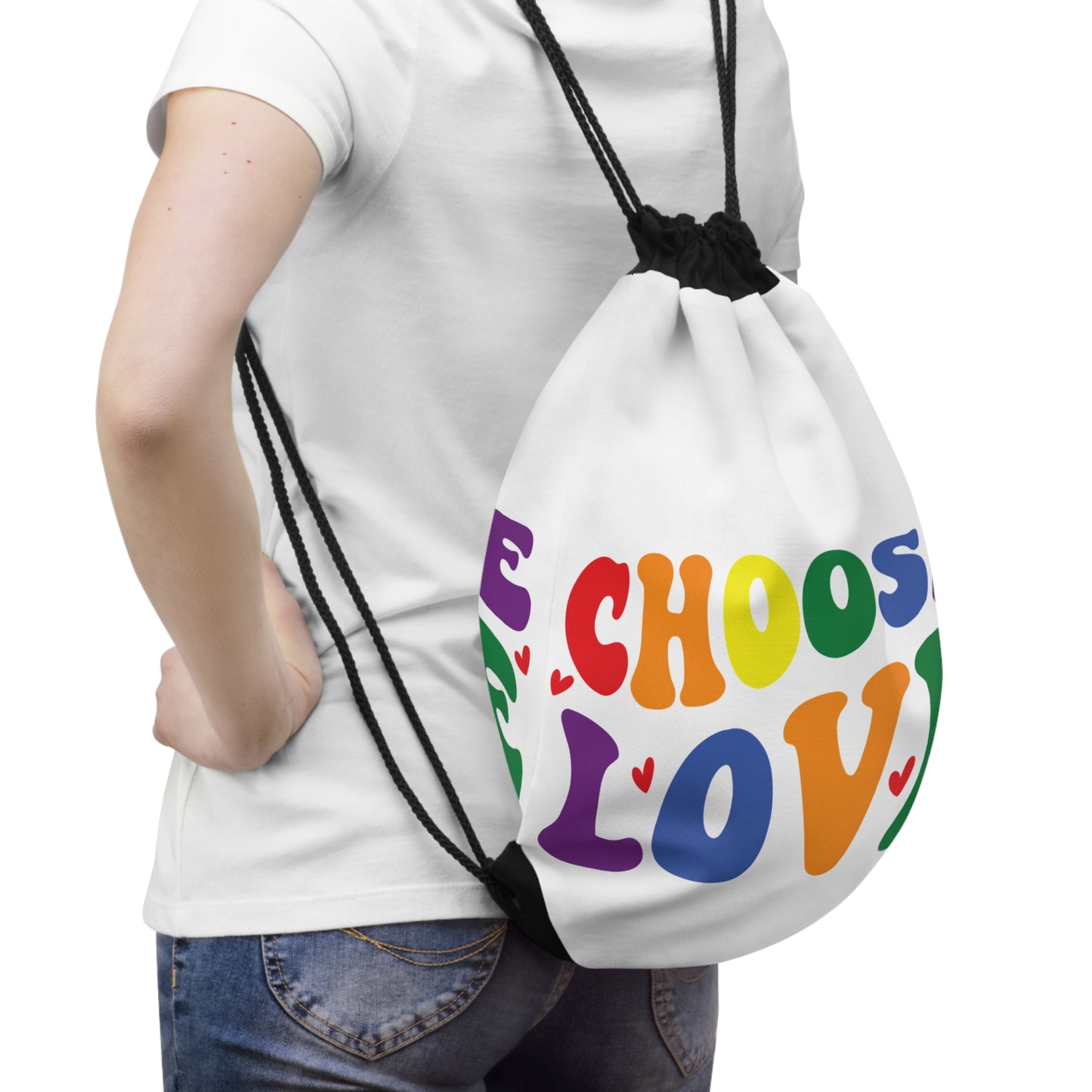 Colorful Choose Love Drawstring Bag, Inspirational Gym Tote Bag, Travel Backpack, Gift for Friends, Pride Accessories