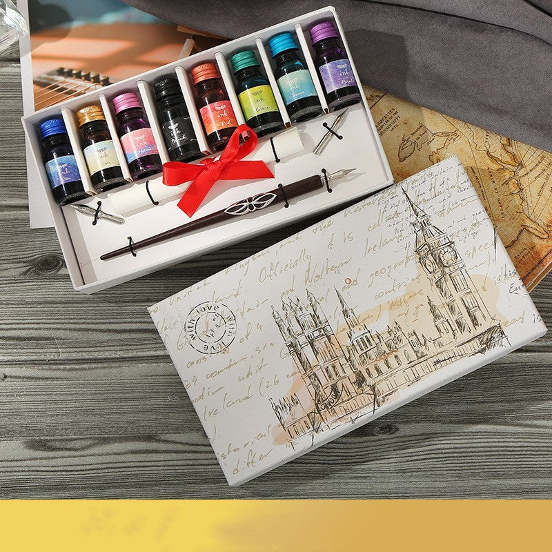 Pen and Ink Gift Box Wooden Dip Pen Set