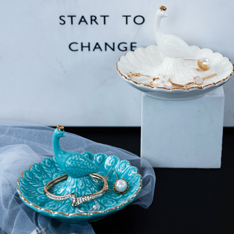 Ceramic Peacock Ring Jewelry Plate Earring Display Stand