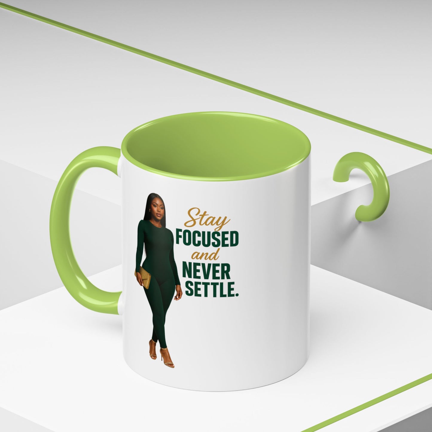 Motivational Accent Coffee Mug - Stay Focused and Never Settle | Inspirational Gift, Coffee Lover, Office Decor, Home Kitchen