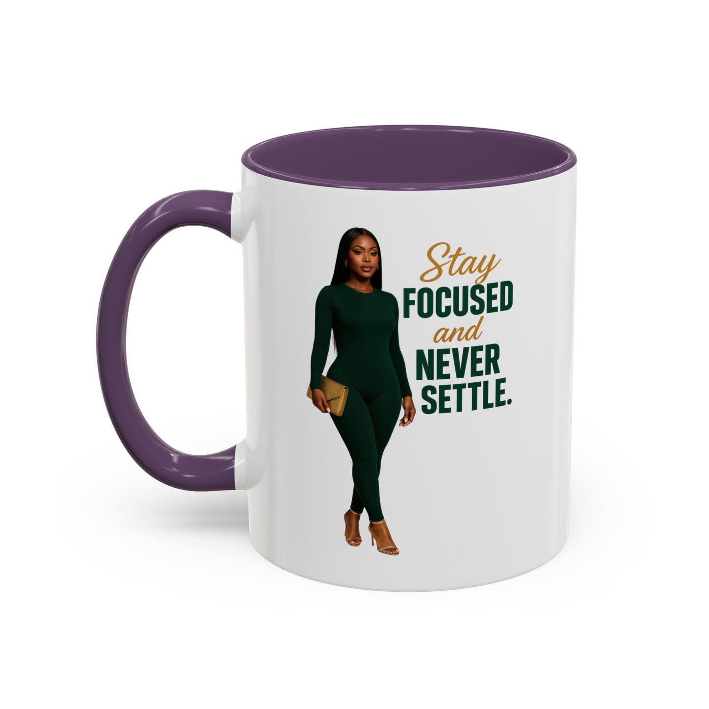 Motivational Accent Coffee Mug - Stay Focused and Never Settle | Inspirational Gift, Coffee Lover, Office Decor, Home Kitchen