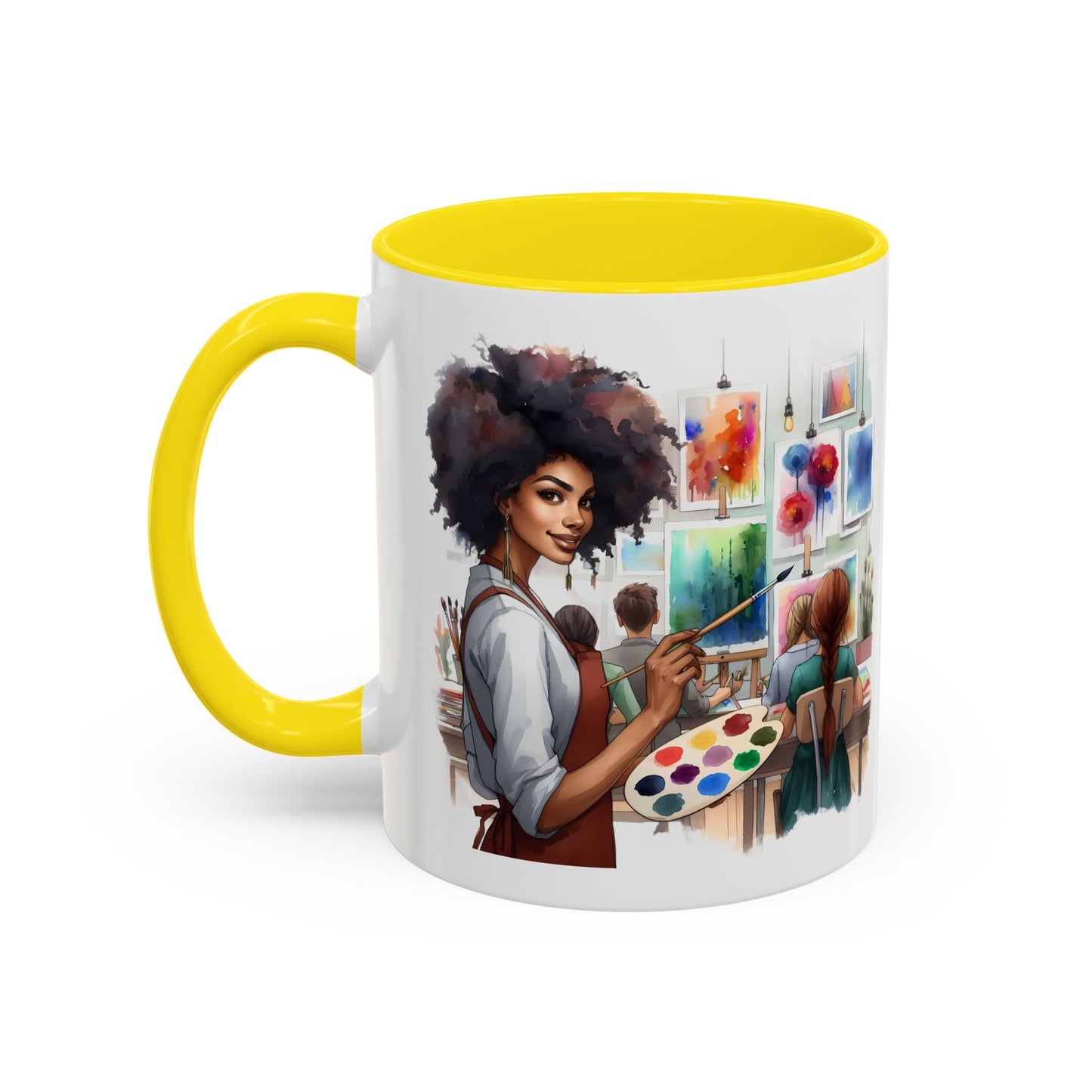 Artistic Creative Coffee Mug for Artists, Unique Mug Gift, Black Handle Ceramic Cup, Inspirational Art Lover Drinkware, Paint Palette Design