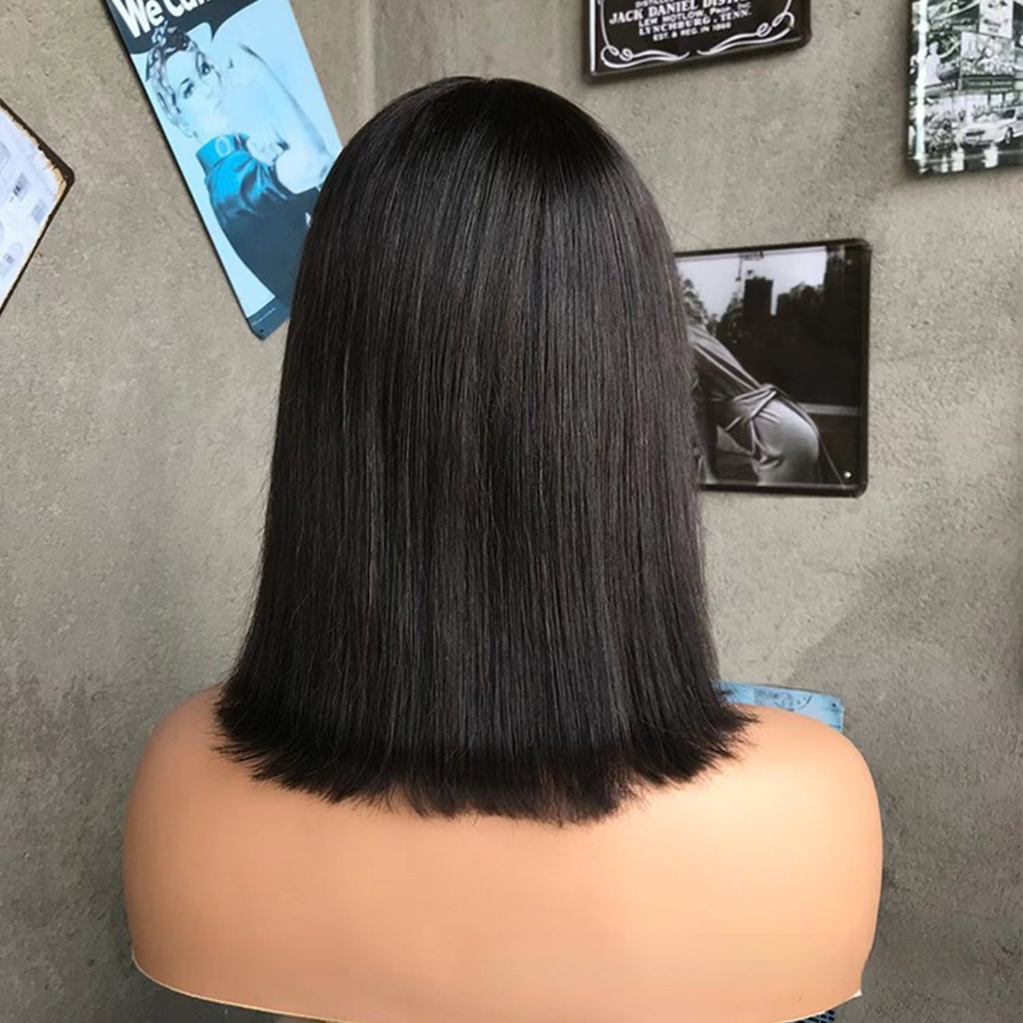 Hair Wig BOb With Bangs Realistic Look Lace Split Top Black Bobhaircut
