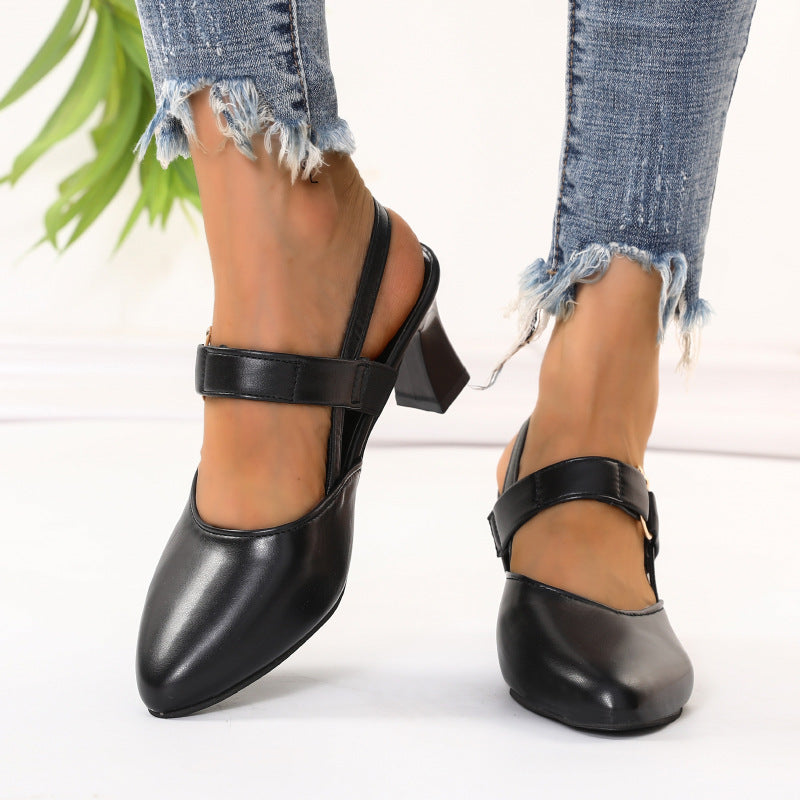 Mid Heel Women's Chunky Heels Pointed Buckle