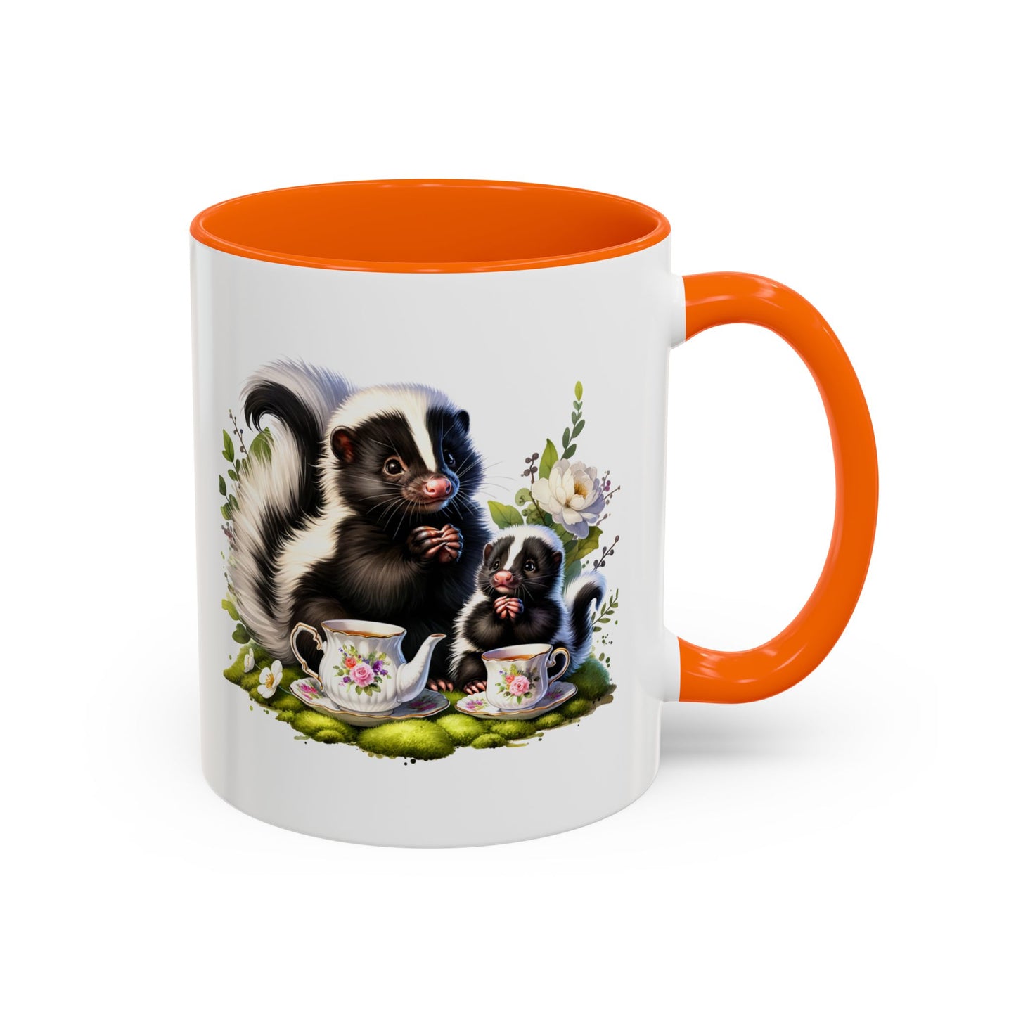 Whimsical Skunk Accent Coffee Mug - Cute Animal Art, Gift for Nature Lovers, Floral Design, Tea and Coffee Enthusiasts, Home Decor