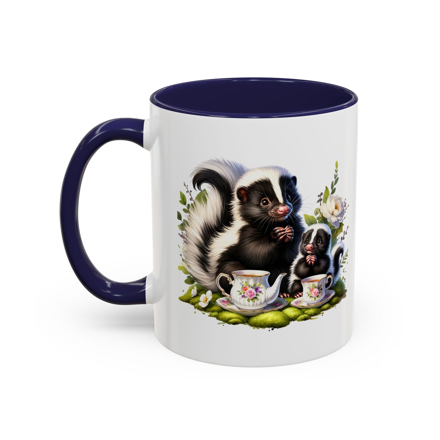 Whimsical Skunk Accent Coffee Mug - Cute Animal Art, Gift for Nature Lovers, Floral Design, Tea and Coffee Enthusiasts, Home Decor