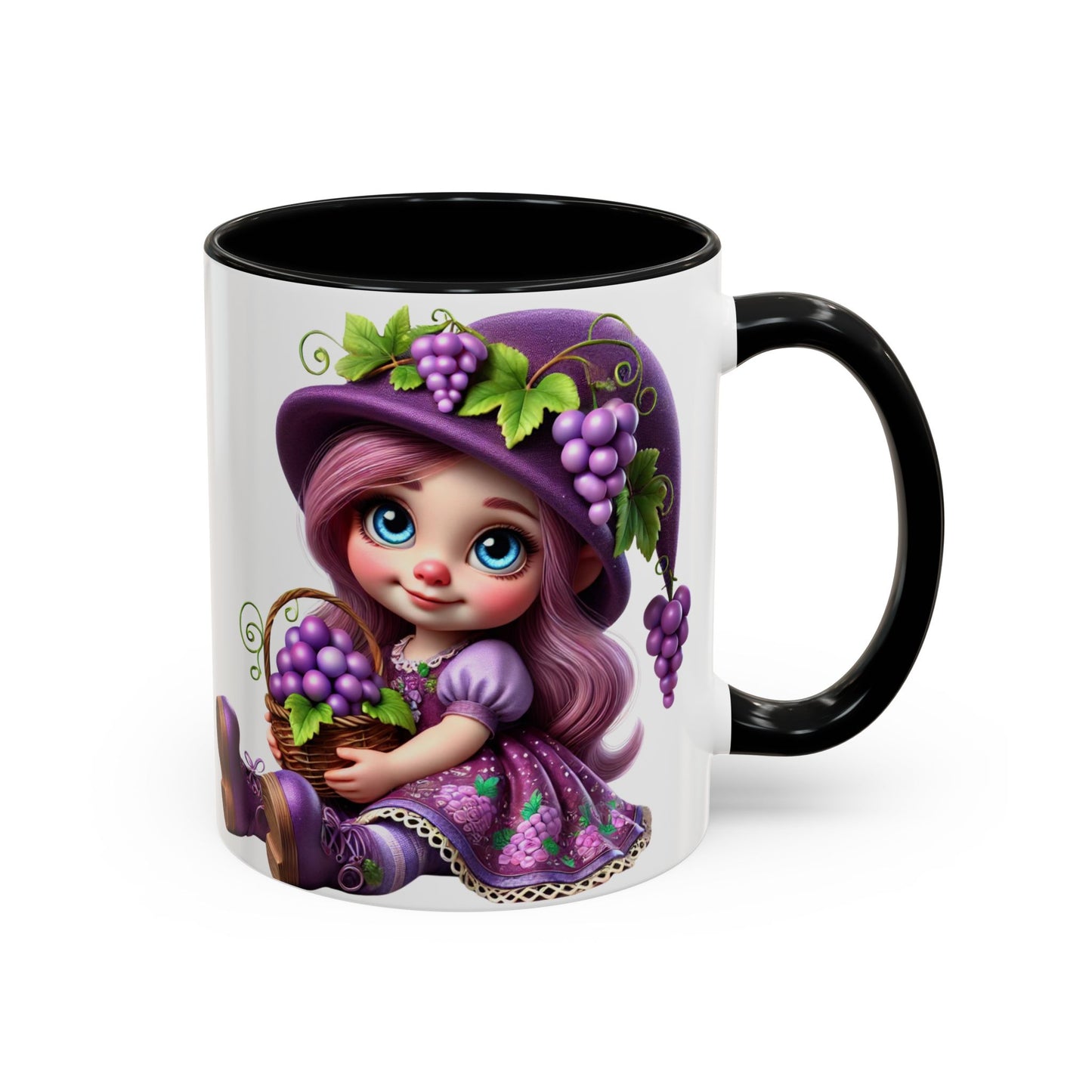 Whimsical Grape Girl Coffee Mug - Fun 11oz & 15oz Accent Mugs for Kids and Wine Lovers