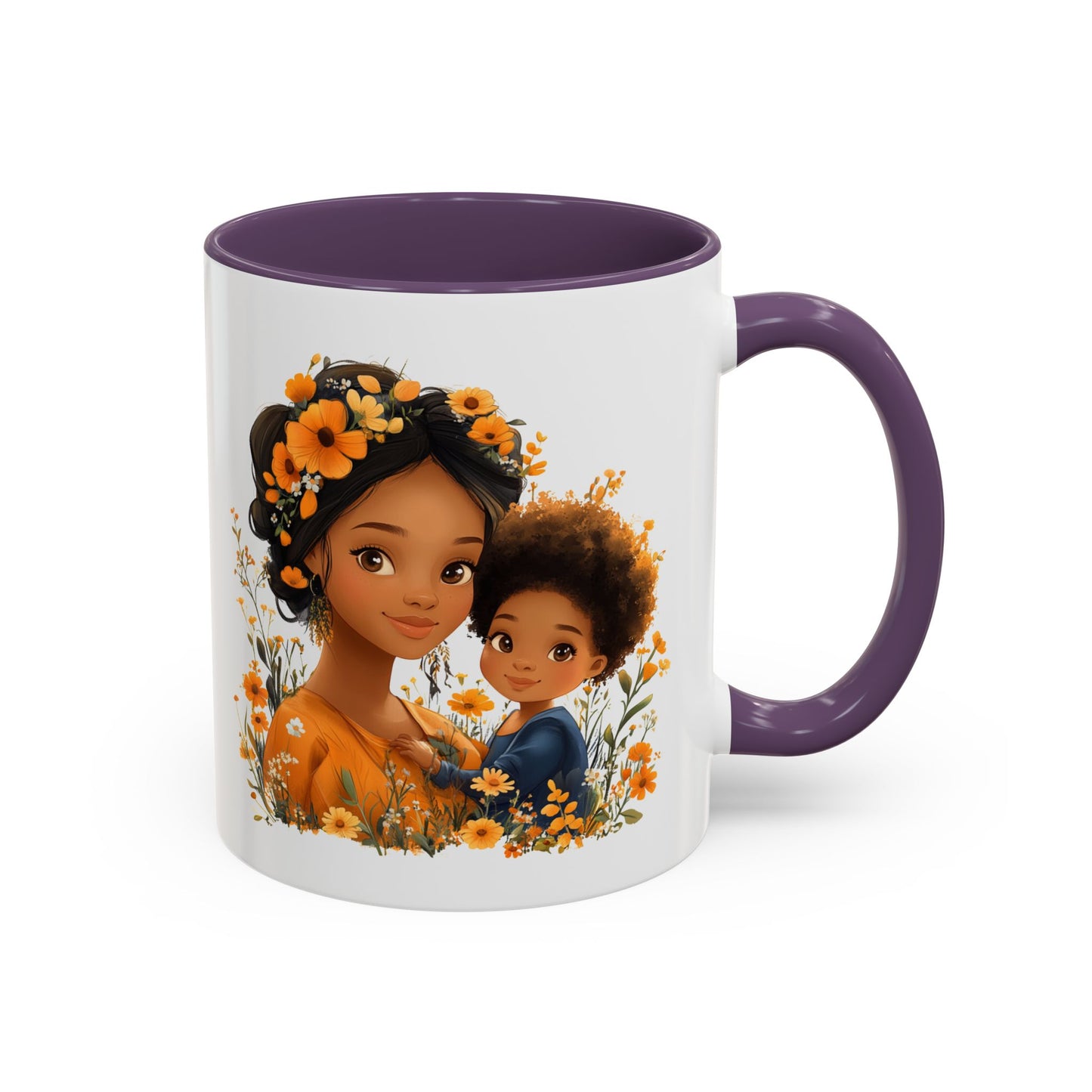 Floral Family Accent Coffee Mug - Mother's Day Gift, Cute Mug for Kids, Floral Design, Spring Decor, Family Bonding