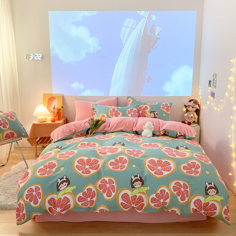 Three-piece Thermal Flannel Sheet And Quilt Cover