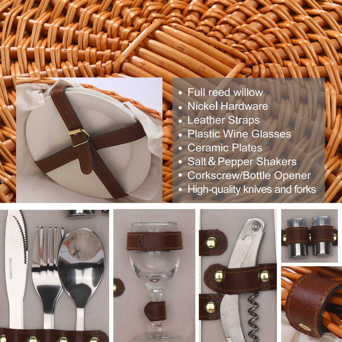 Cutlery Outdoor Rattan Heart Picnic Basket