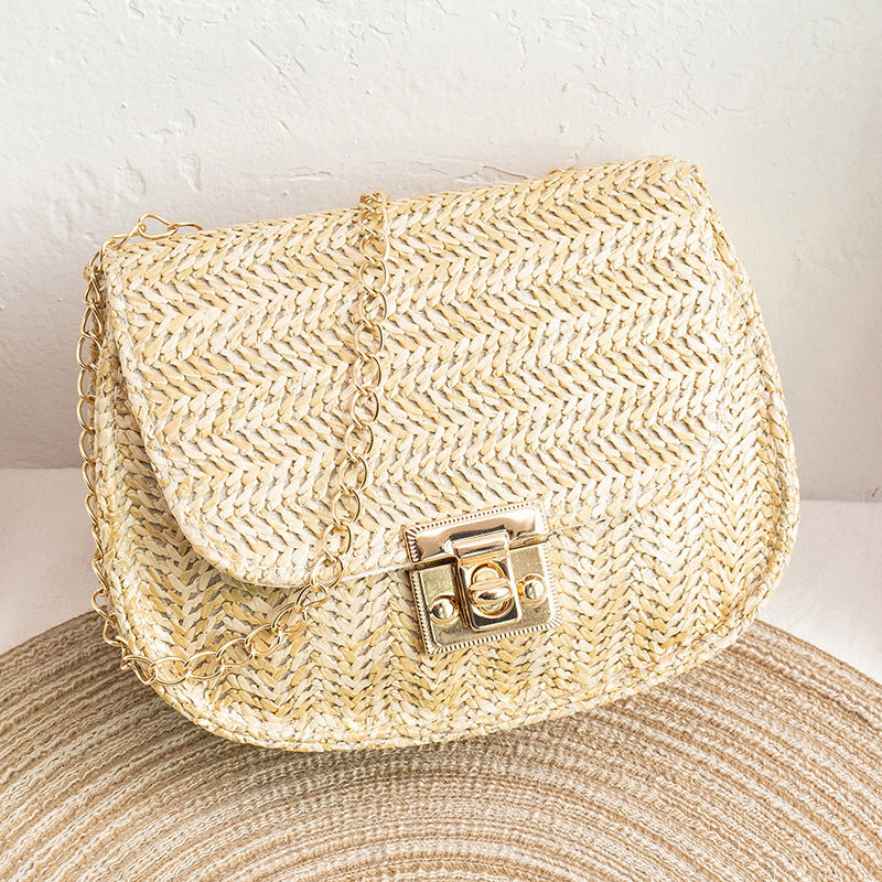Women's Fashion Cover Type Tassel Shoulder Straw Bag