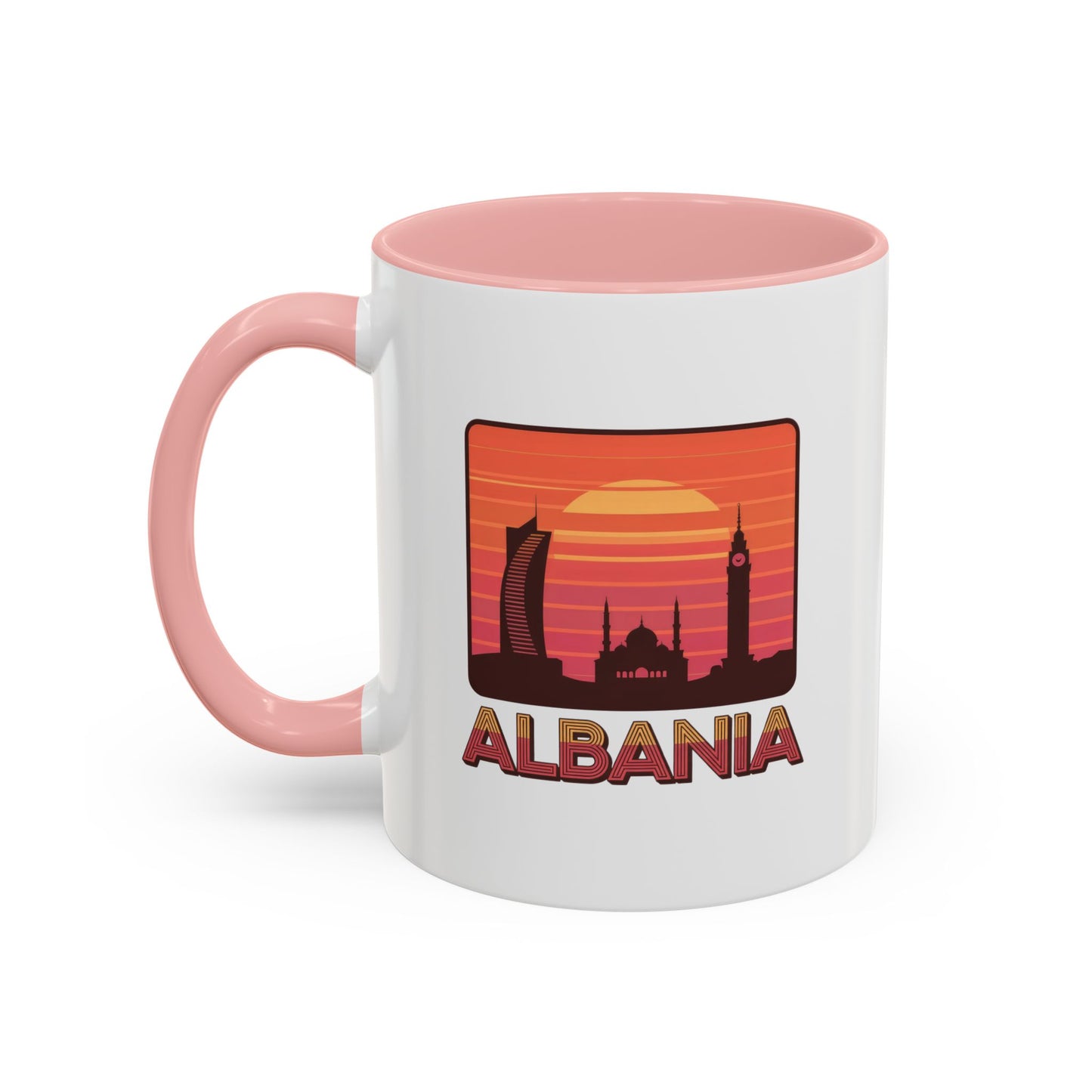 Albania Sunrise Accent Coffee Mug | Retro Travel Mug | Gift for Coffee Lovers | Unique Home Decor | Custom Souvenir for Albania Enthusiasts