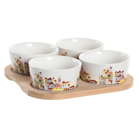 Appetizer Set DKD Home Decor 19,7 x 19,7 x 1 cm Natural Blue Multicolour Stoneware Cottage Houses-0