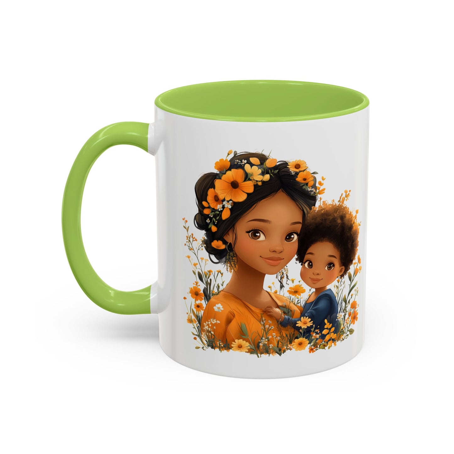 Floral Family Accent Coffee Mug - Mother's Day Gift, Cute Mug for Kids, Floral Design, Spring Decor, Family Bonding