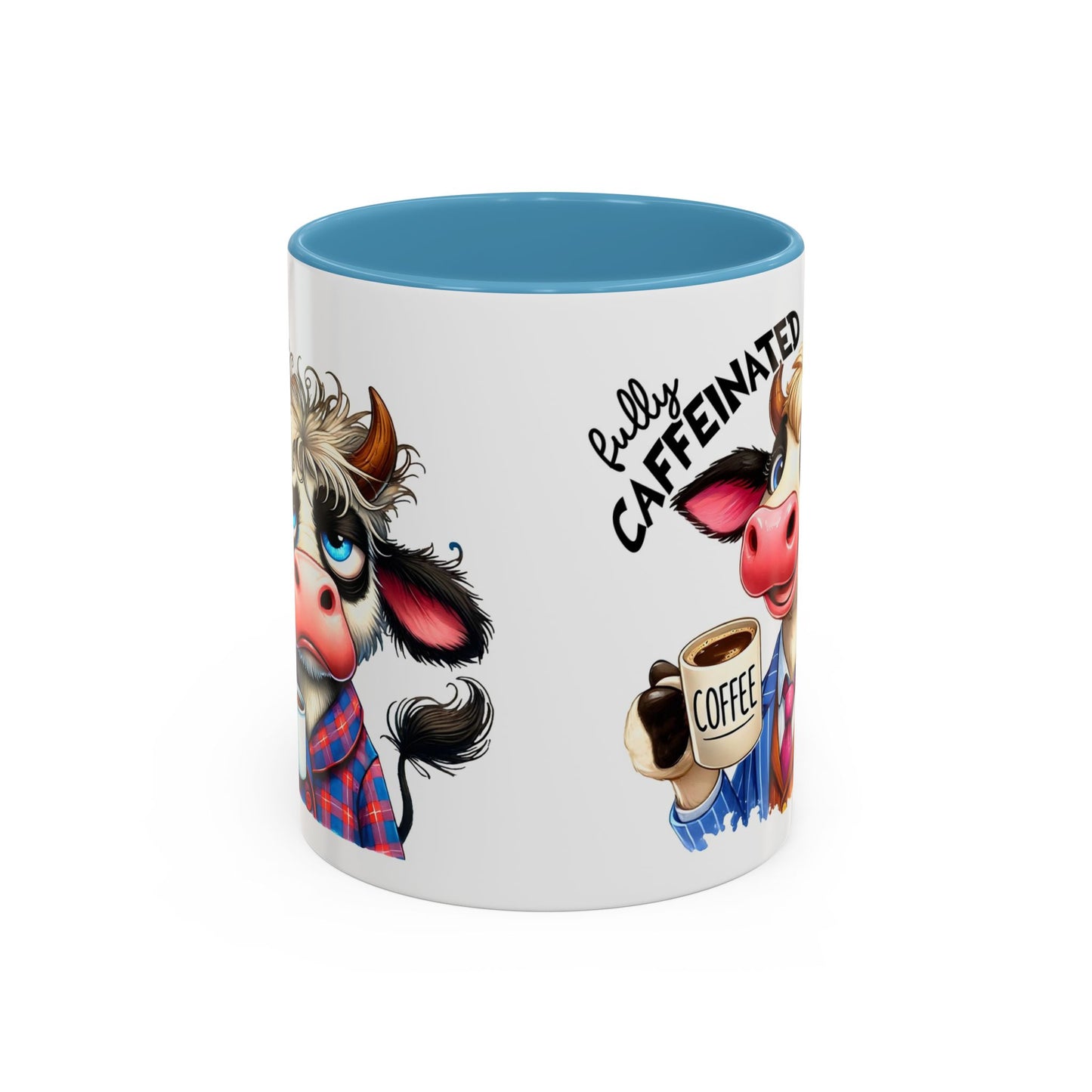 Caffeinated Cow Mug, Cute Animal Coffee Cup, Farmhouse Kitchen Gift, Fun Ceramic Mug for Coffee Lovers, Unique Drinkware for Holidays