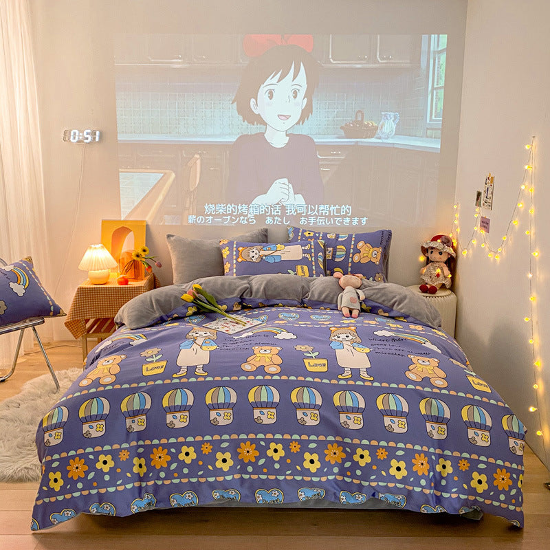 Three-piece Thermal Flannel Sheet And Quilt Cover