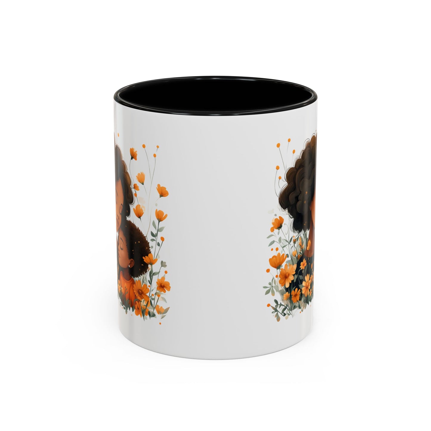 Mom & Child Floral Accent Coffee Mug, Cute Gift for Mother's Day, Spring Decoration, Warm Keepsake, Floral Artwork Mug