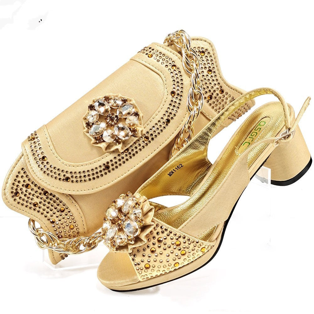 Evening Party With Rhinestone Pointed Toe Shoes Hand Bag Suit